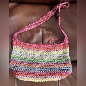 The Sak Boho Multi Color Crochet Handbag Purse Shoulder Bag Zipper Closure